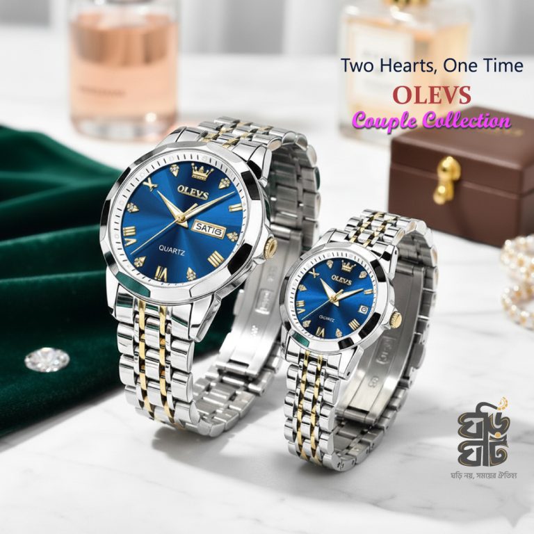 OLEVS 9931 Golden Blue Couple Watch
