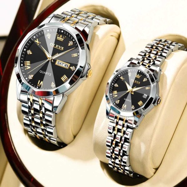 OLEVS 9931 Golden Black Couple Watch