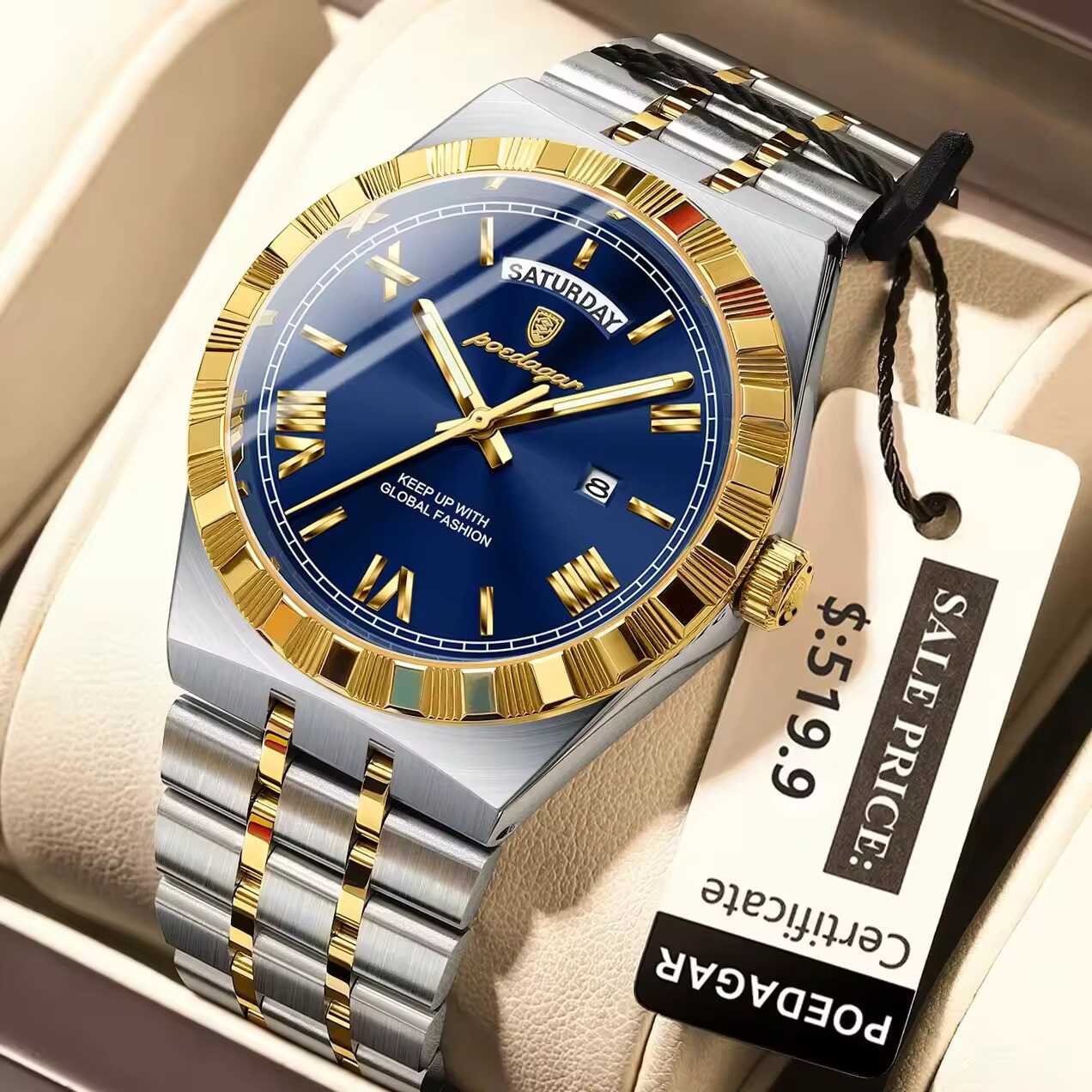 Poedagar 675 Blue-Gold Men’s Watch