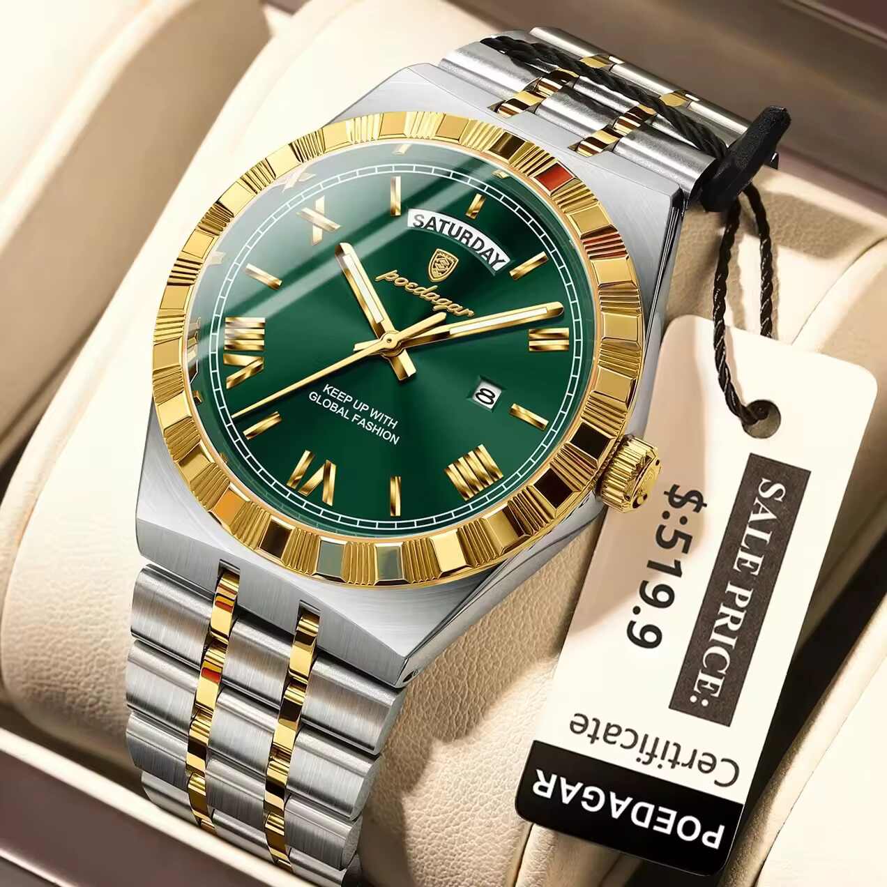 Poedagar 675 Golden Green Men’s Watch